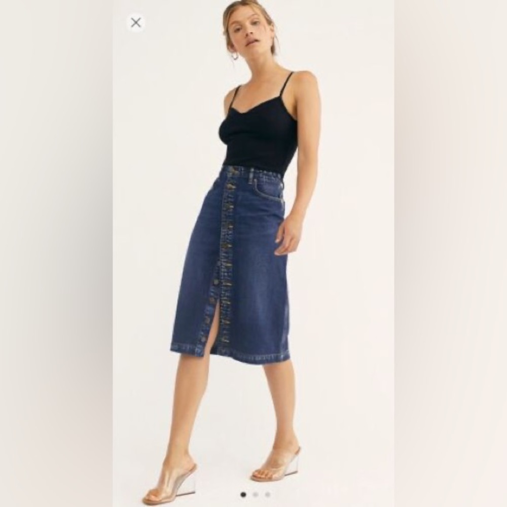 Anthropologie Lee Denim Midi Skirt